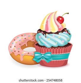 Vector cupcake and donut illustration