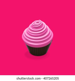 Vector Cupcake. Vector Food Illustration. Sweet Birthday Cupcake or Muffin 