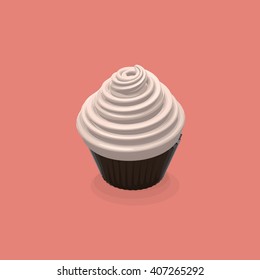 Vector Cupcake. Vector Food Illustration. Sweet Birthday Cupcake or Muffin 
