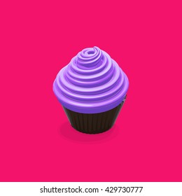Vector Cupcake. Vector Food Illustration Of Cupcake. Sweet Birthday Cupcake Illustration. Cupcake or Muffin Food Illustration