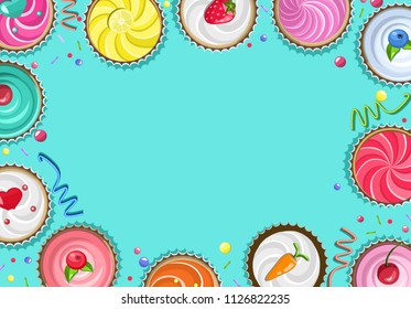 Vector cupcake frame, top view