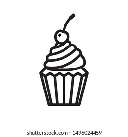 Vector cupcake icon. Flat illustration of cupcake isolated on white background. Icon vector illustration sign symbol.