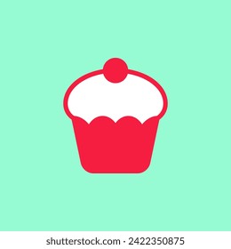 Vector cupcake icon illustration. Simple muffin symbol template. Modern sweet cup cake pictogram. Flat pastry desserts sign. Confectionery and bakery shop department label