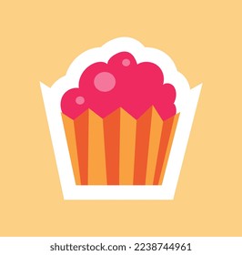 Vector cupcake icon or sticker. Sweets, dessert, gourmet and delicacy. Graphic element for greeting postcard. Poster or banner for website. Cartoon flat vector illustration