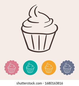 Vector cupcake icons. Cupcake icon, collection of dessert, 