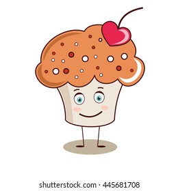 Vector cupcake illustration. Cute cartoon cupcake. 
