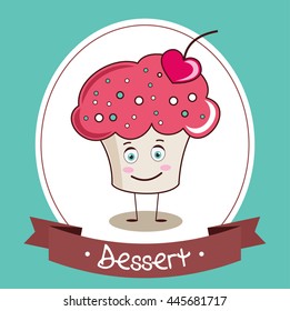 Vector cupcake illustration. Cute cartoon cupcake. 