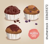 vector .cupcake, muffins , with raisins and chocolate