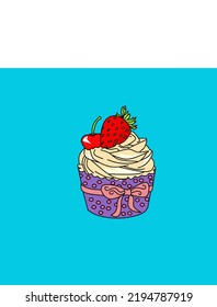 Vector cupcake on blue background, cupcake clip art