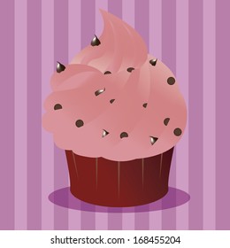 Vector Cupcake On A Pink Striped Background