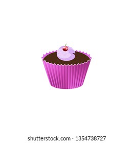 Vector, cupcake on white background in pink wrapper, pattern with cupcakes