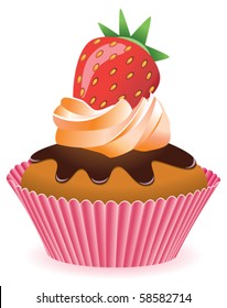 vector cupcake with strawberry