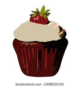 Vektor Cupcake mit Erdbeere oben. Cupcakes, Erdbeeren, Kuchen, Dessert, Süßes, Sahne, Bäckereien