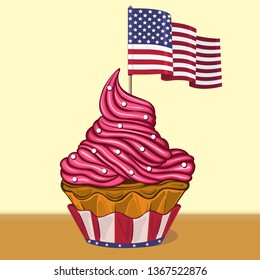 Vector of cupcake with US flag for fourth of july American Independence day