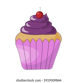 Vector de quequitos, quequito de vainilla, crema de uva con cereza encima, icono de quequitos.
