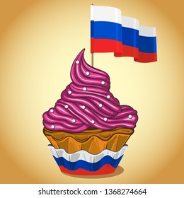 Vector of cupcake with whipped cream and Russian flag