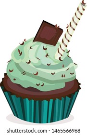 Vector cupcake,cake,maffin. Mint and chocolate dessert print,illustration.