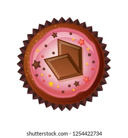 Vector cupcakes with chocolate. Top view flat icon on white background.