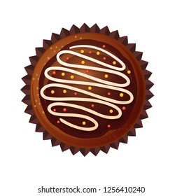 Vector cupcakes with chocolate top. Top view flat icon on white background.