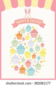Vector of cupcakes collage into the egg for easter's day.Pink and pastel colors tone