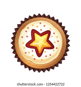Vector cupcakes with marmalade. Top view flat icon on white background.