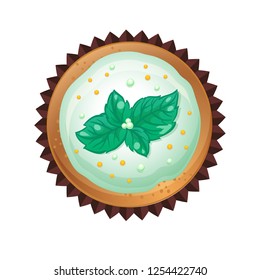 Vector cupcakes with mint. Top view flat icon on white background.