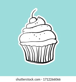 Los vectores se quedan en el fondo azul. Logotipo de pastelitos para tienda de dulces
