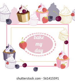 Vector cupcakes with pink emblem