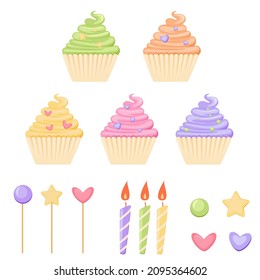 Vector cupcakes set cartoon style