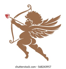 Vector Cupid silhouette isolated on white. Decorative design element. 