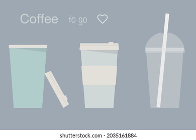 Vector cups for coffee, smoothy, tea, lemonade and other drinks.