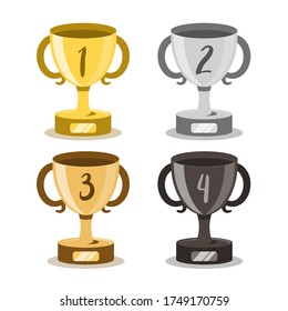 Vector Cups For Competition Winners. First, Second, Third And Fourth Place Awards.