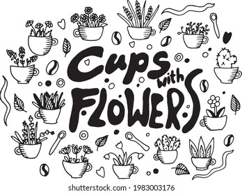 Cubos vectoriales con flores ilustran. Ilustración pintada a mano.