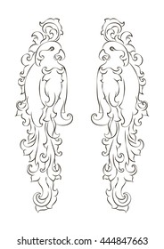 Vector curl. Foliage swirl with a bird. decorative filigree work of an element of design for an engraving