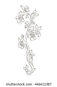 Vector curl. Foliage swirl with fruits. decorative filigree work of an element of design for an engraving