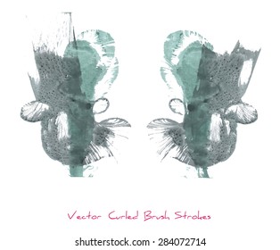 Vector curled brush strokes or stains with grunge texture looking like two flowers or feathers