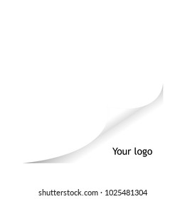 Vector Curled corner of White paper with shadow Mock up Close up Isolated on White Background