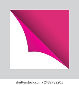 Vector Curled corner of White paper with shadow Mock up Close up Isolated on Bright pink Scarlet Background, eps10