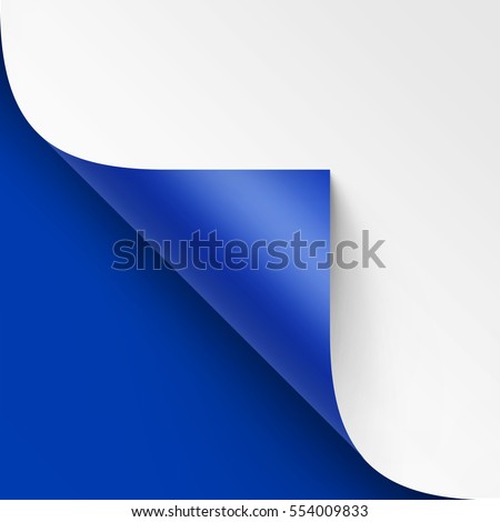 Vector Curled corner of White paper with shadow Mock up Close up Isolated on Bright Blue Background
