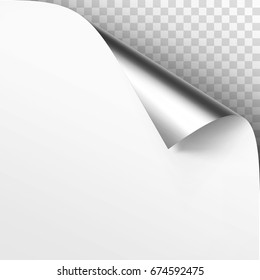Vector de esquina metálica plateada de papel blanco con el acoplamiento a la sombra hacia arriba aislado en fondo transparente
