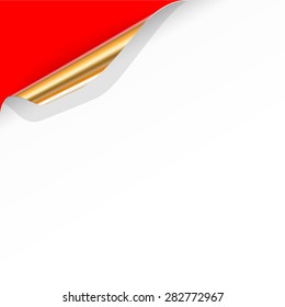 Vector Curled White Paper Corner With Gold Back Side On Red Background