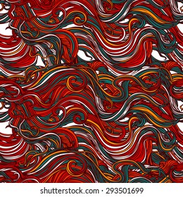 Vector curly doodle wave seamless pattern.  Can be used for fabrics, wallpapers, scrap-booking, ornamental template for design and decoration, etc