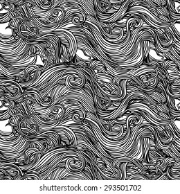 Vector curly doodle wave seamless pattern.  Can be used for fabrics, wallpapers, scrap-booking, ornamental template for design and decoration, etc