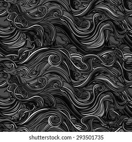 Vector curly doodle wave seamless pattern.  Can be used for fabrics, wallpapers, scrap-booking, ornamental template for design and decoration, etc