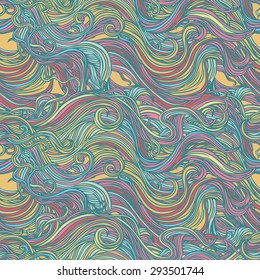 Vector curly doodle wave seamless pattern.  Can be used for fabrics, wallpapers, scrap-booking, ornamental template for design and decoration, etc