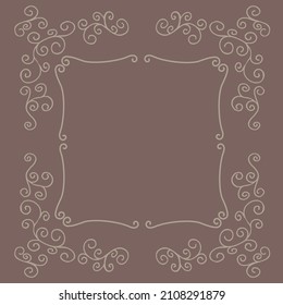 Vector curly frame with sinuous lines on a brown background