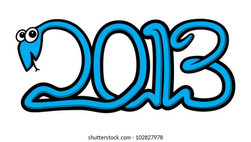Vector curly water snake in the shape of the new year 2013 numbers