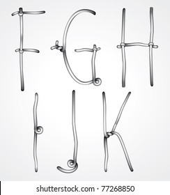 Vector curly wire font:letters f g h i j k