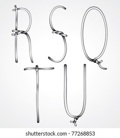 Vector curly wire font:letters q r s t u