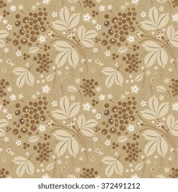 Vector currant seamless pattern in beige color scheme, russian ornament